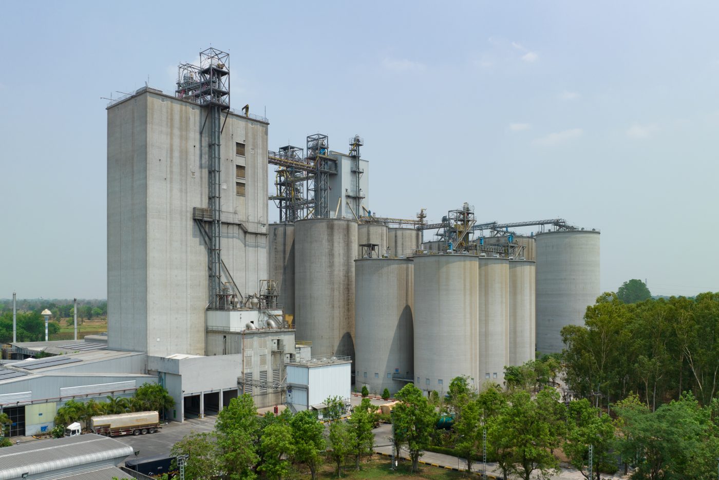 Grain elevators at a North Central Iowa agricultural facility, the kind of commercial and ag operation NCIS provides electrical service for.