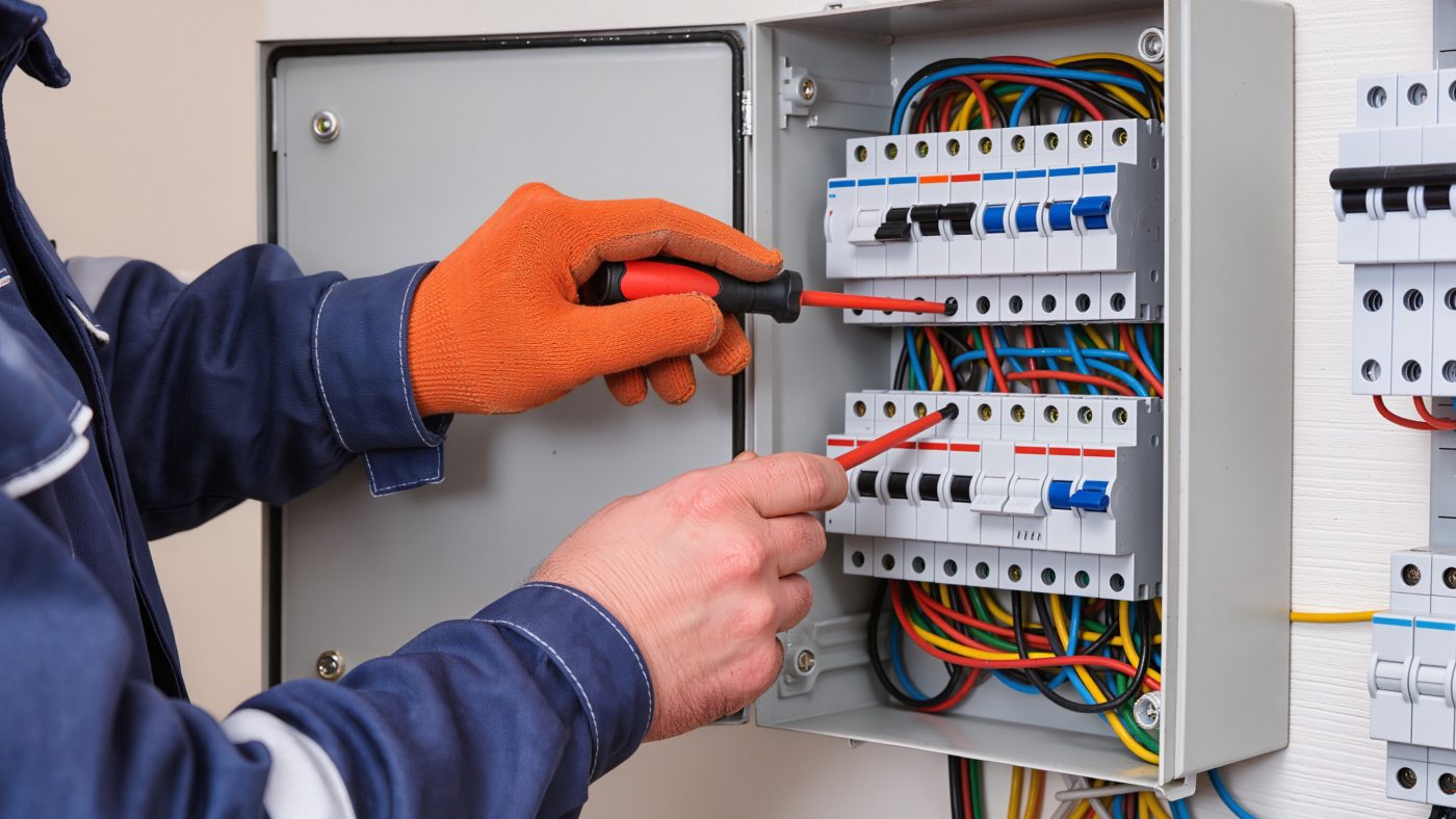 Electrician landing breakers in a residential panel during a service upgrade.