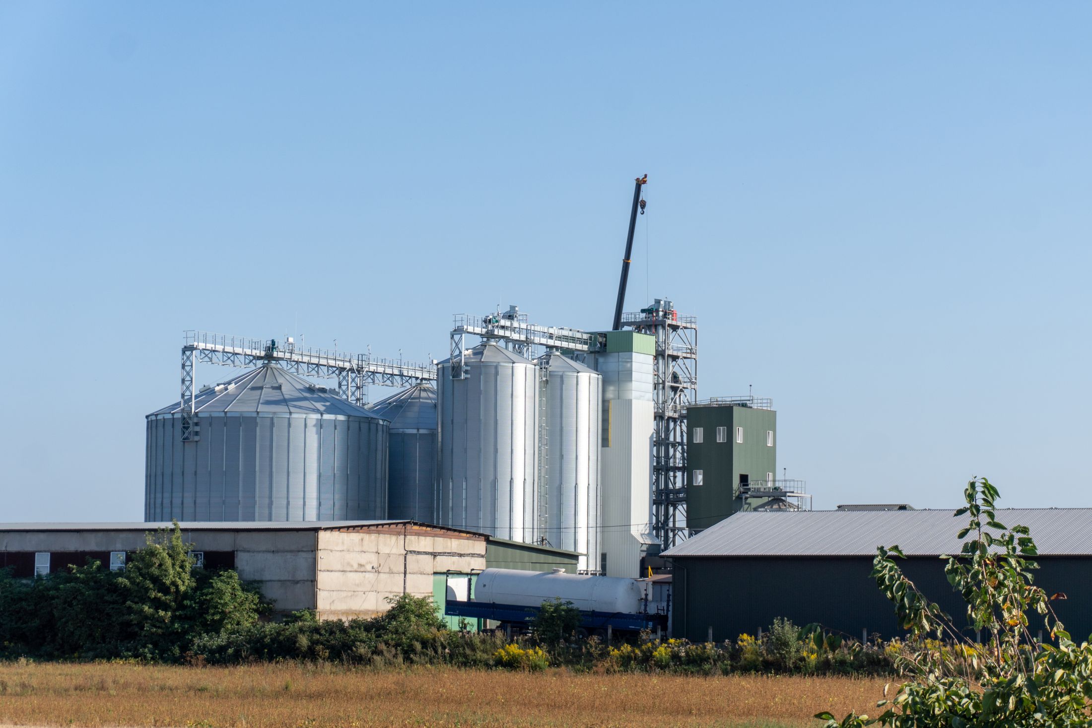 Grain storage silos at a Pocahontas-area farm operation in North Central Iowa.